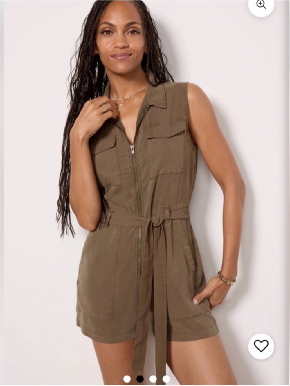 Cloth & Stone Olive Utility Sleeveless Romper
